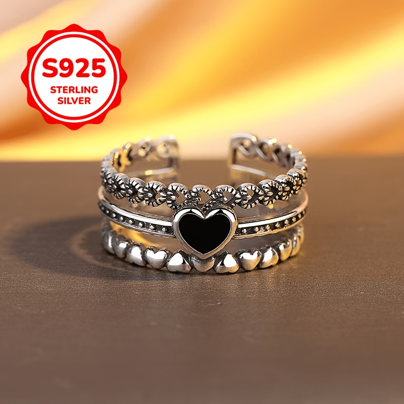 Women's 925 Silver Adjustable Spade Heart Ring, Gift for Couples